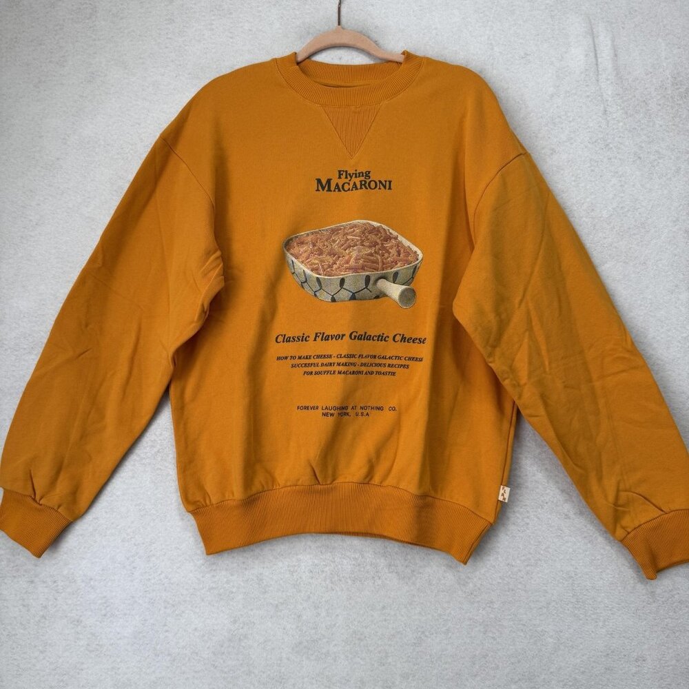 FLAN Sweatshirt Mens Medium Flying Macaroni Galactic Cheese Crewneck Classic